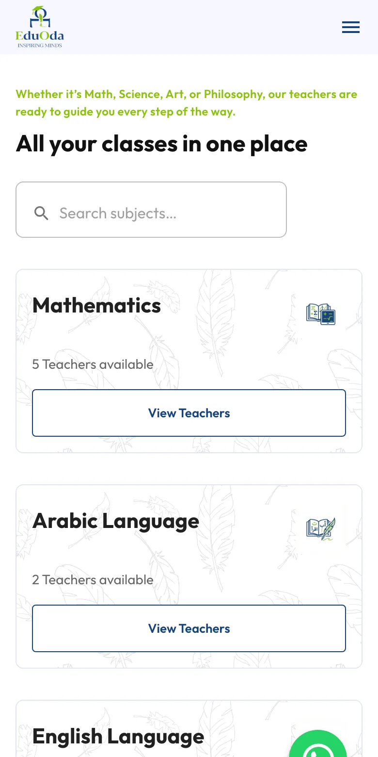 EduOda subject catalogue on mobile