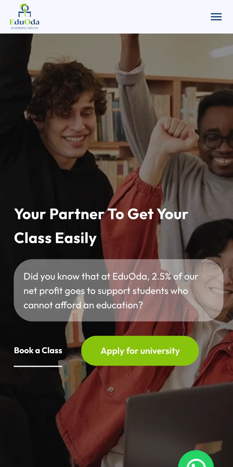 EduOda homepage on mobile