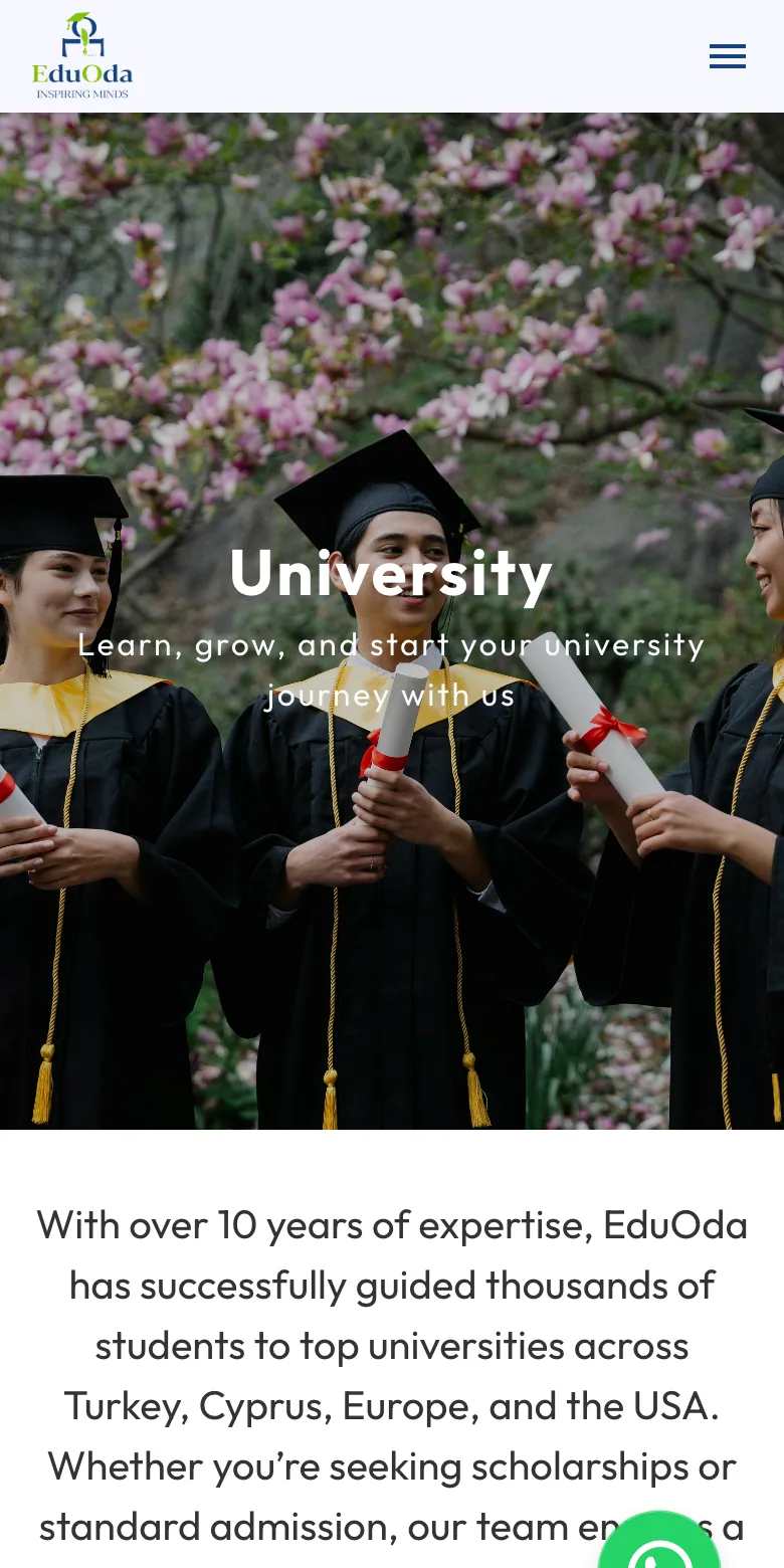 EduOda University page on mobile