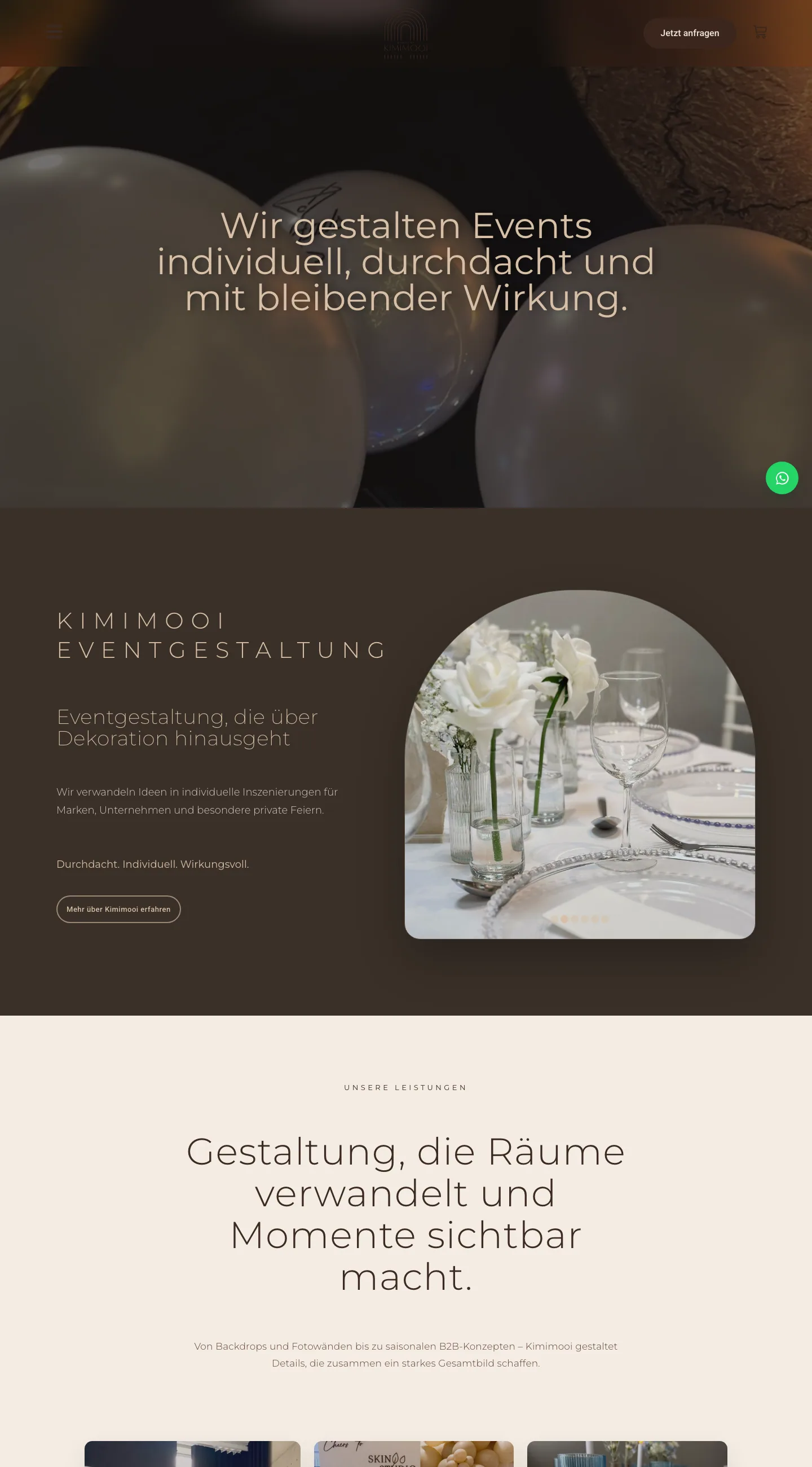 Full-length view of the Kimimooi homepage: hero, studio introduction, services grid, audiences and collection