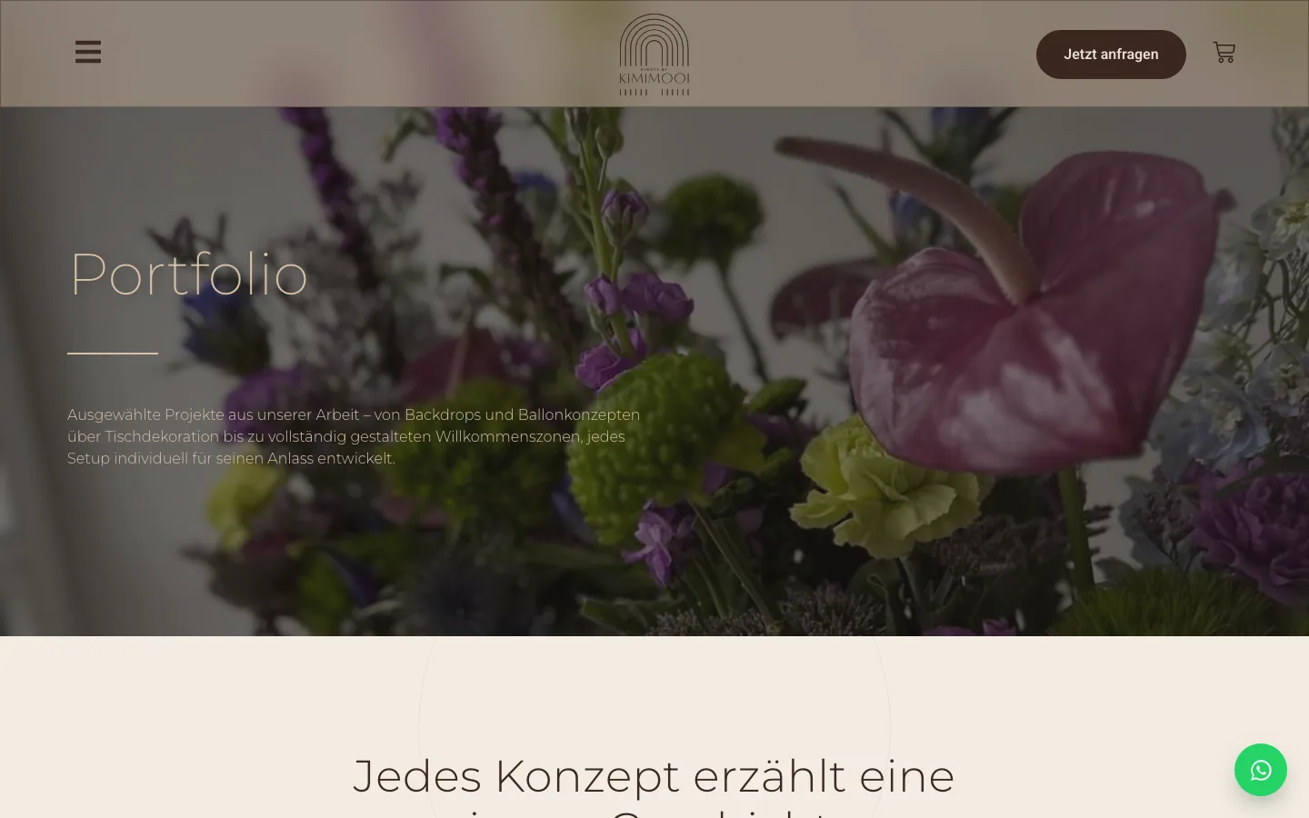 Kimimooi portfolio page, “Jedes Konzept erzählt eine eigene Geschichte”