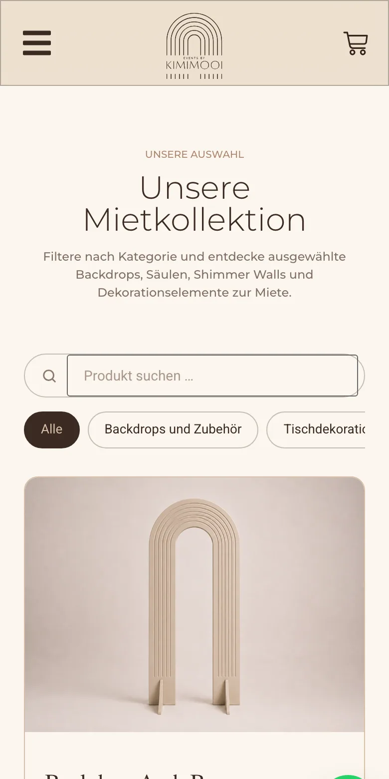 Kimimooi rental collection on mobile with category filters